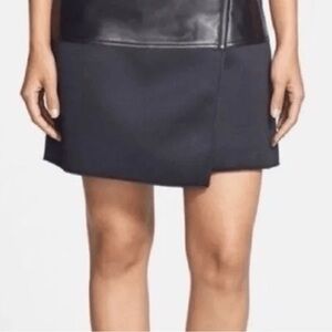 #336-Halogen 100%Leather(top)/Poly(bottom) Elegant Black Women's Mini Skirt 0